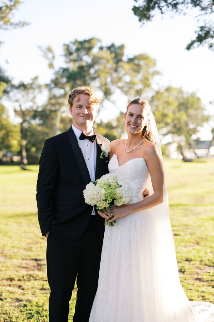 golden hour bride and groom wedding photos at the berkley manor, an ocracoke wedding venue