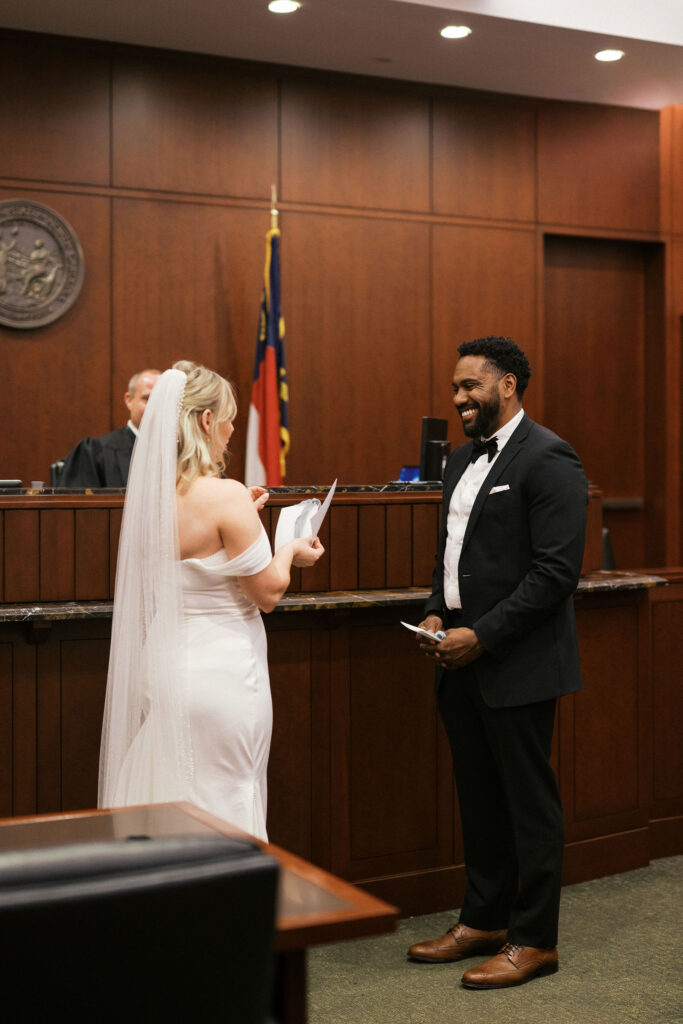 elopement ceremony during their North Carolina courthouse elopement
