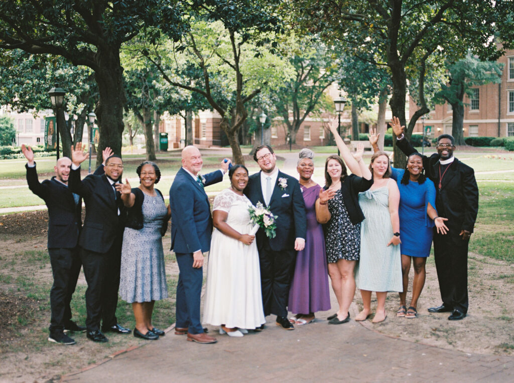 couple and their family during their north carolina micro wedding