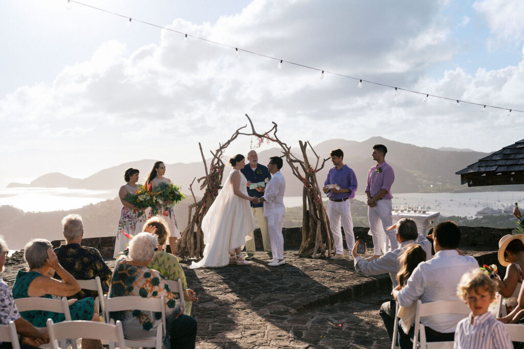 candid wedding ceremony moments in the caribbean overlooking the marina