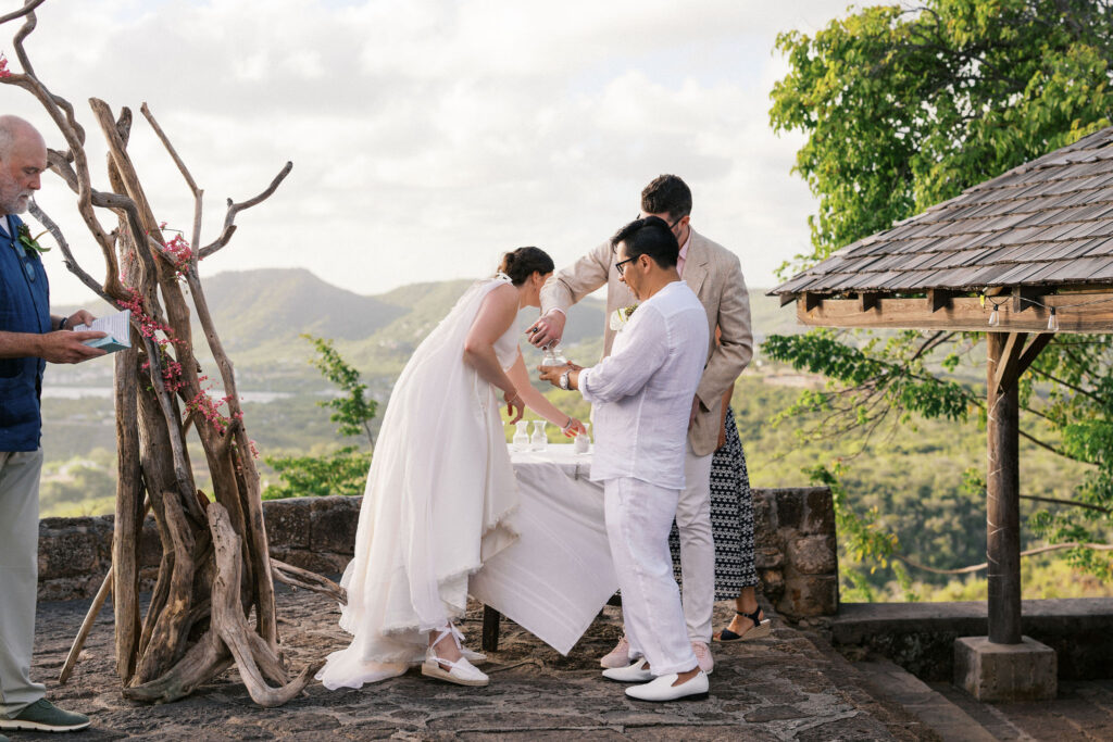 candid wedding ceremony moments in the caribbean overlooking the marina