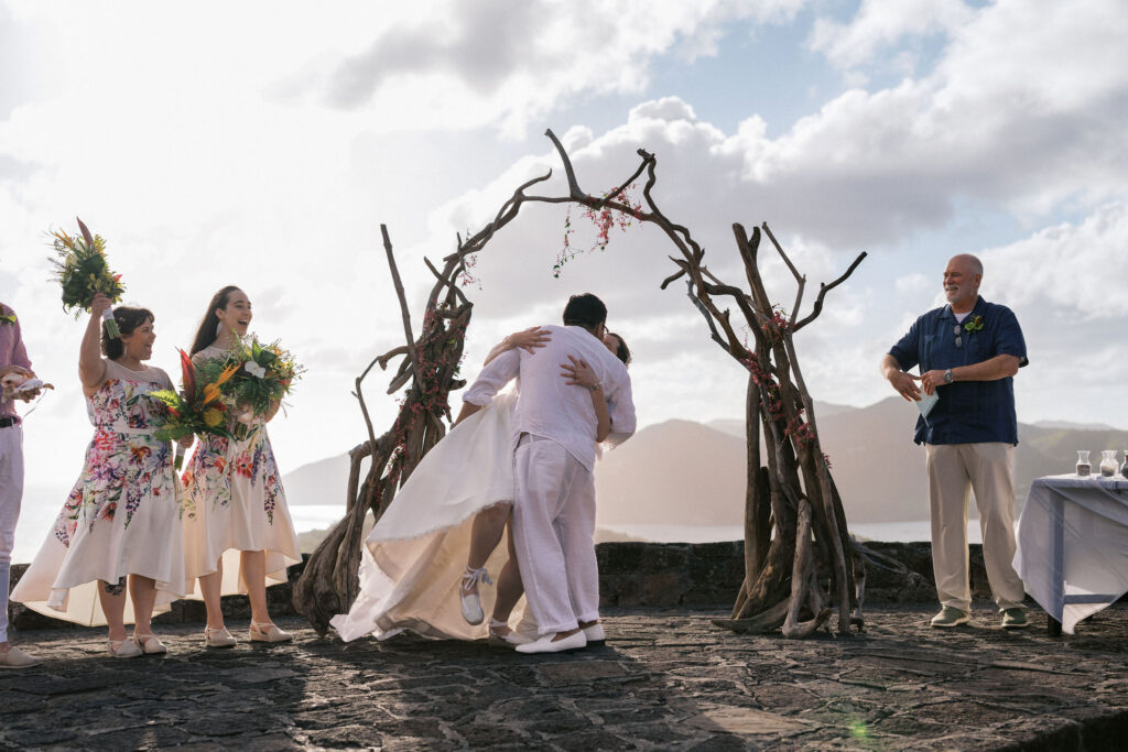 candid wedding ceremony moments in the caribbean overlooking the marina