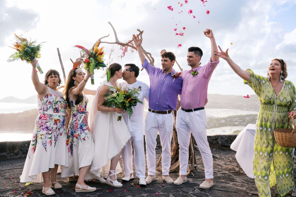 caribbean destination wedding ceremony at a venue overlooking the marina