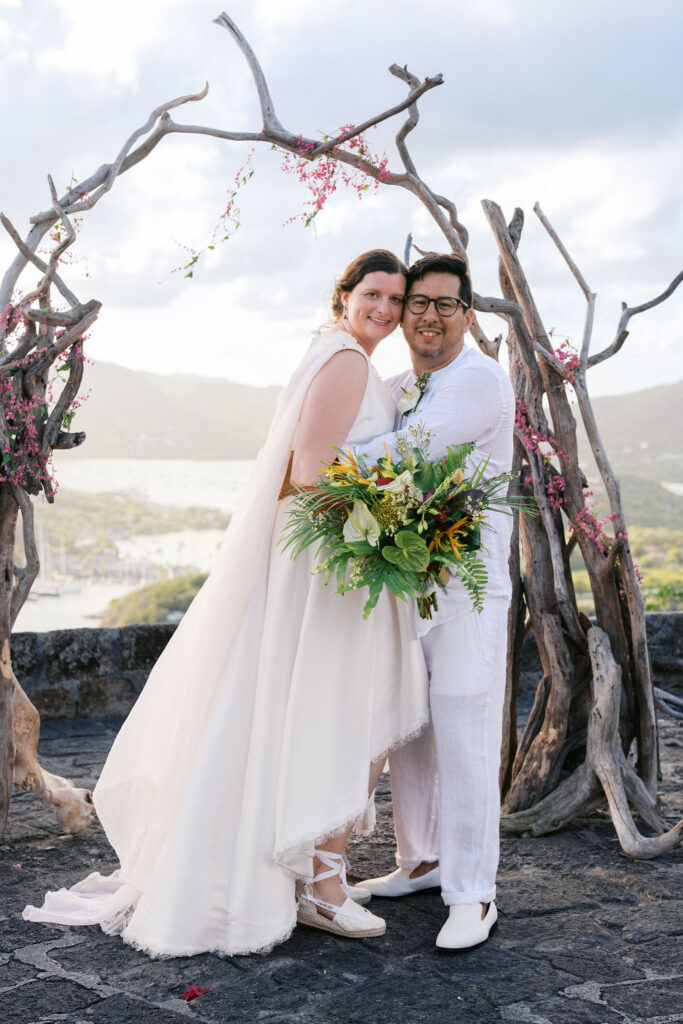 caribbean destination wedding ceremony at a venue overlooking the marina