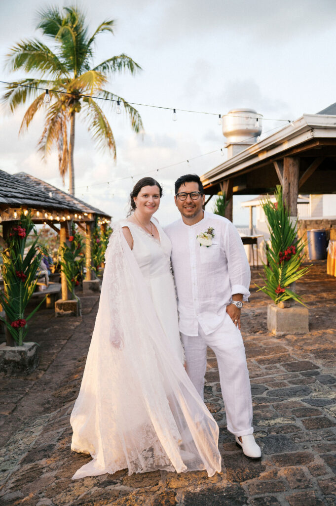 joyful bride and groom at their restaurant wedding venue in antigua