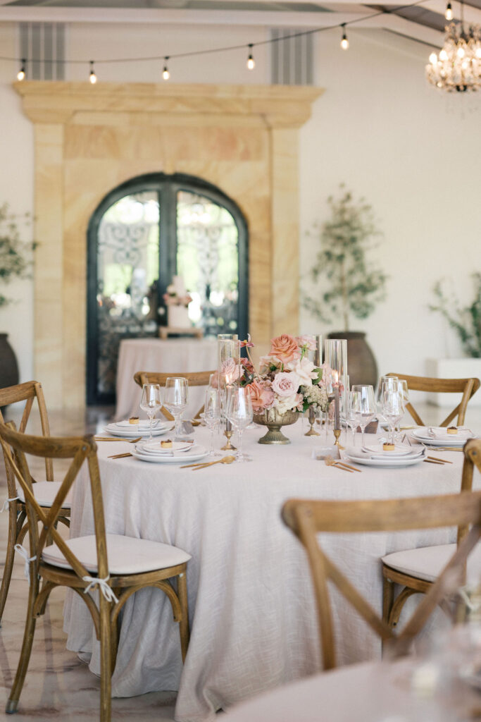 elegant and romantic wedding reception setup at the greenhouse at arrows farm